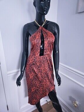 Boohoo Snake Print Halter Neck Dress